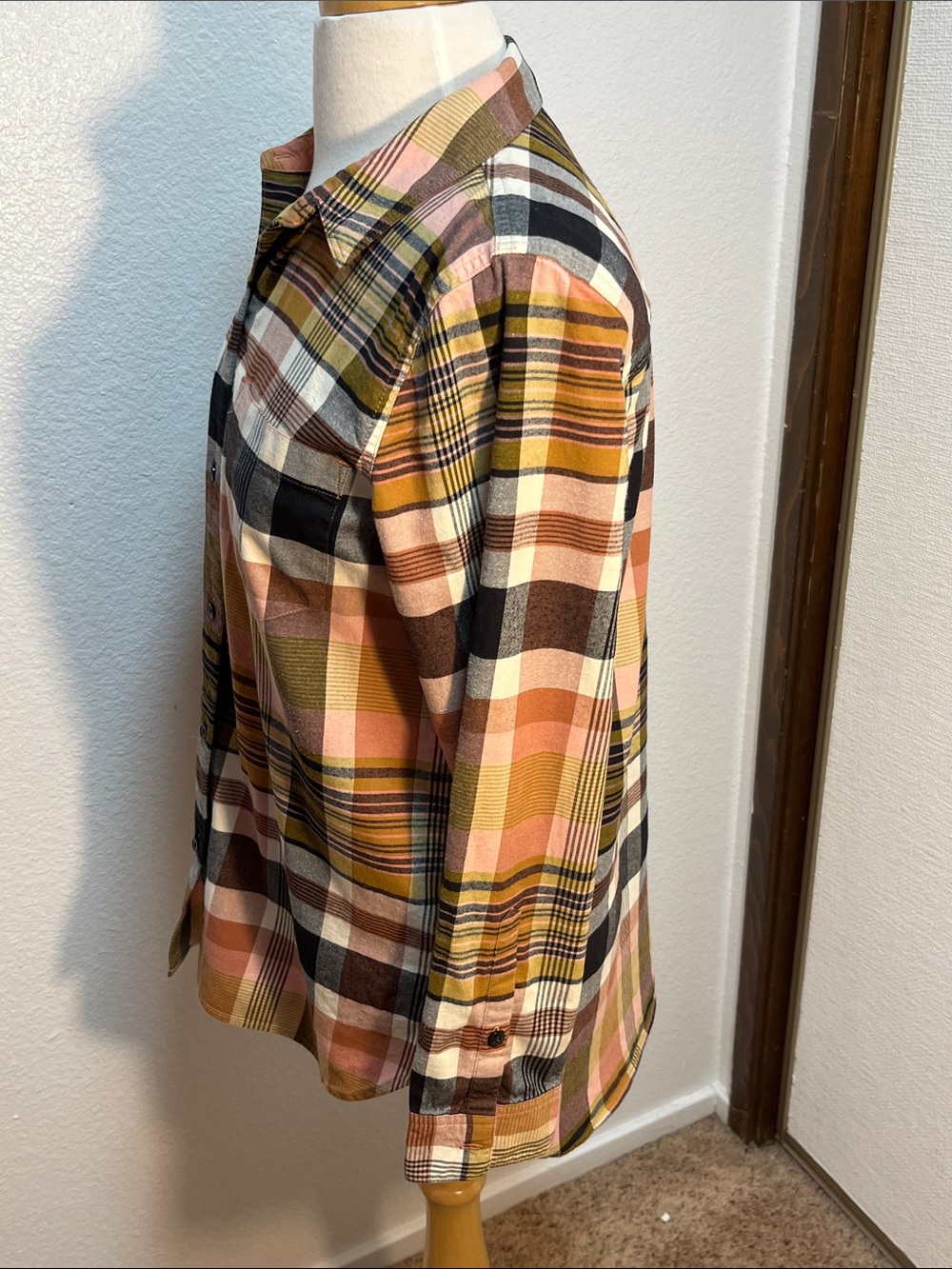 Madewell Plaid Flannel Button Down Shirt M Brown Pink Olive Fall NWOT - Picture 6 of 10